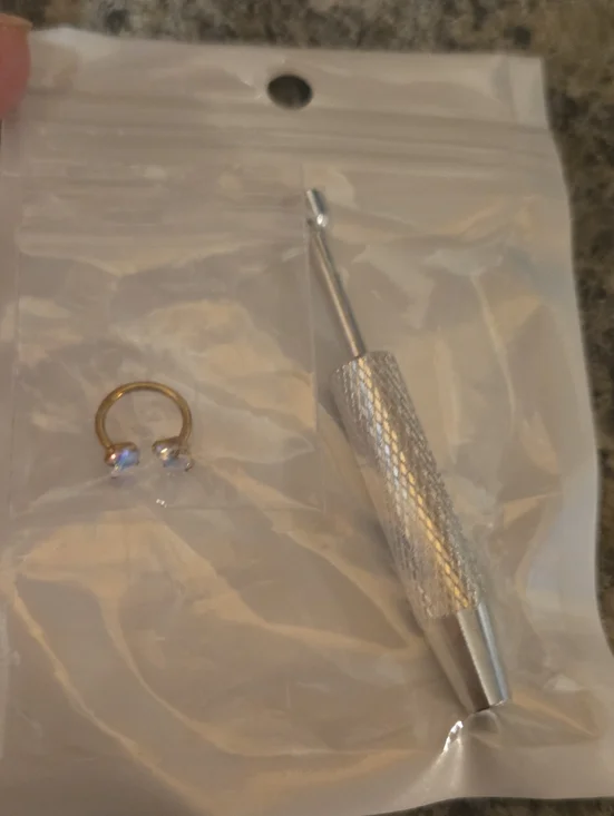 Gold-Tone Circular Septum Ring with Aura Gem Ends & Removal Tool