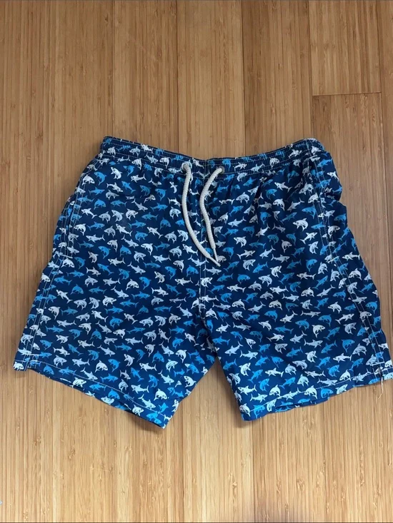 MC2 Saint Barth Blue Shark-Print Kids Swim Trunks