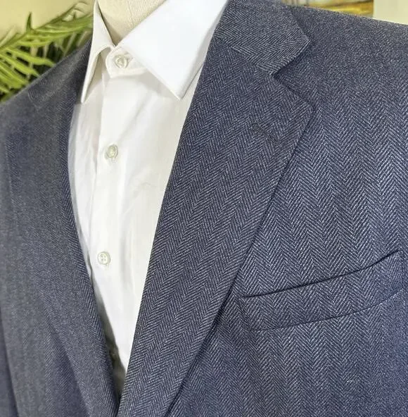 Nautica Sport coat Blazer Men 48S Lambswool Stretch Herringbone Dark Grey