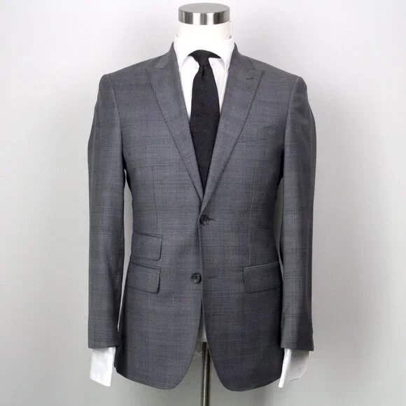 JOS A BANK Men's Blazer Sport Coat Jacket‎ 36R Wool Grey Plaid E081214