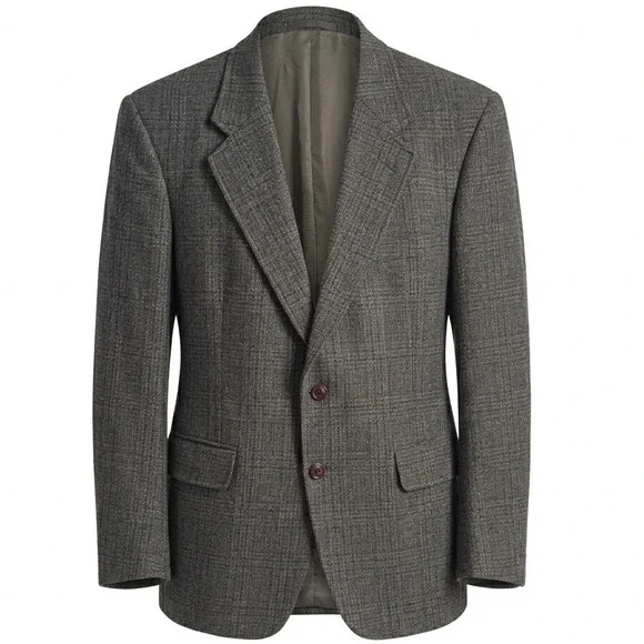 VTG Culwell & Son TX Tweed Sport Coat Jacket 41R Leather Button Windowpane Plaid