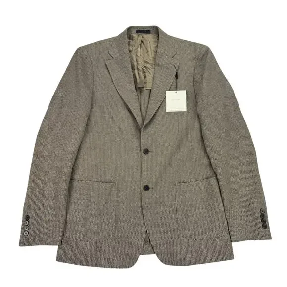 Calvin Klein Mens Slim Fit Wool Blend Textured Stretch Sport Coat Tan Brown 42L