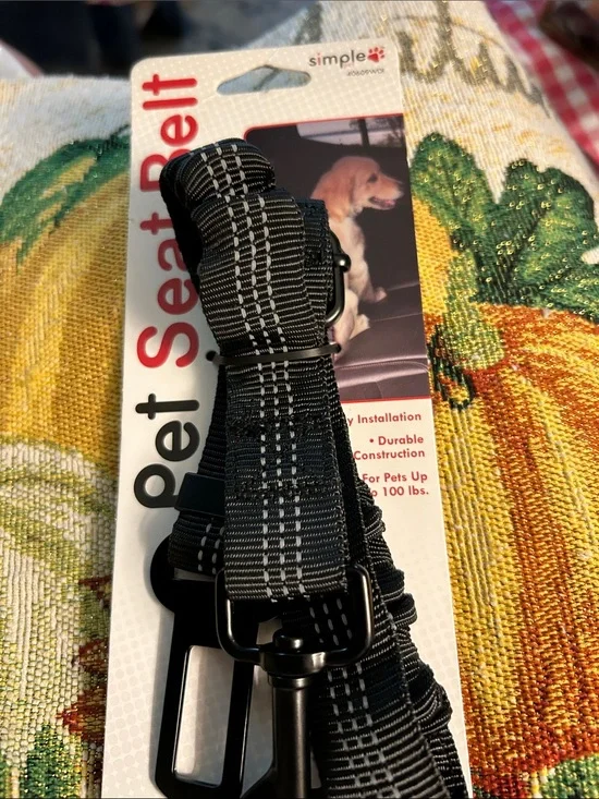 Simple Black Nylon Reflective Pet Seat Belt Strap /Up to 100 lb pet NEW