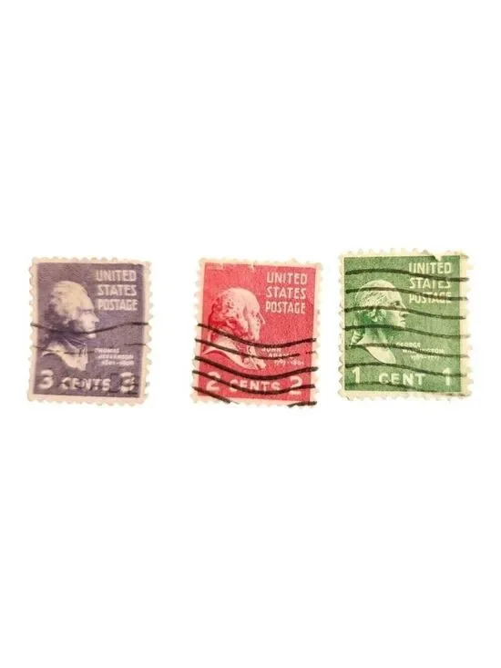Vintage U.S. Postage Stamps Set 1¢ George Washington 2¢ John Quincy Adams 3¢ Tho