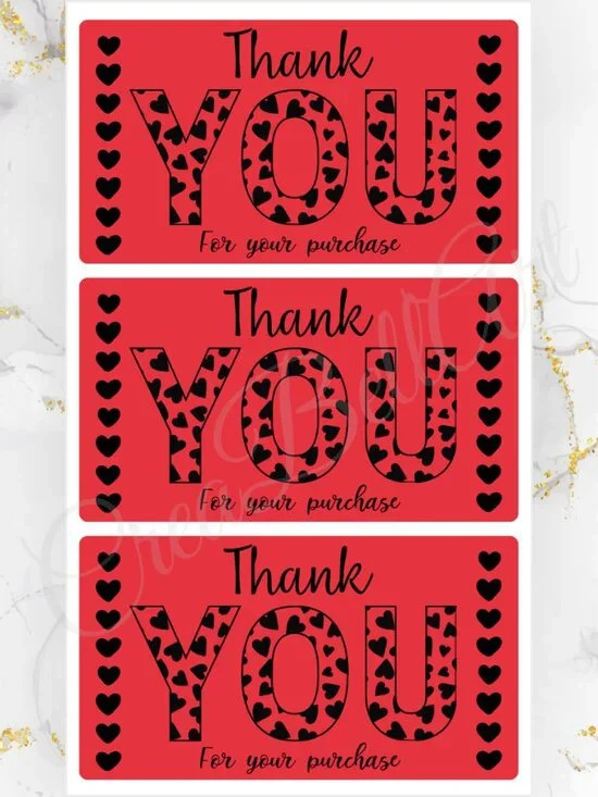 100 Cute Hearts Thank You Stickers for Packaging | Small Business Labels