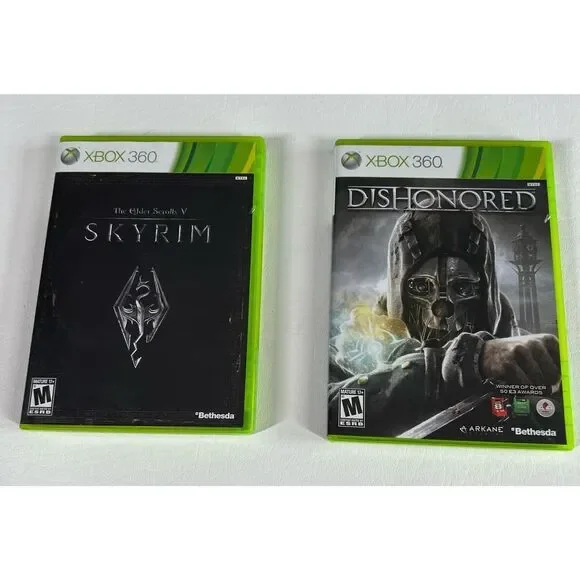 XBOX 360 DisHonored and The Gider Scrools V Microsoft Bethesda‎