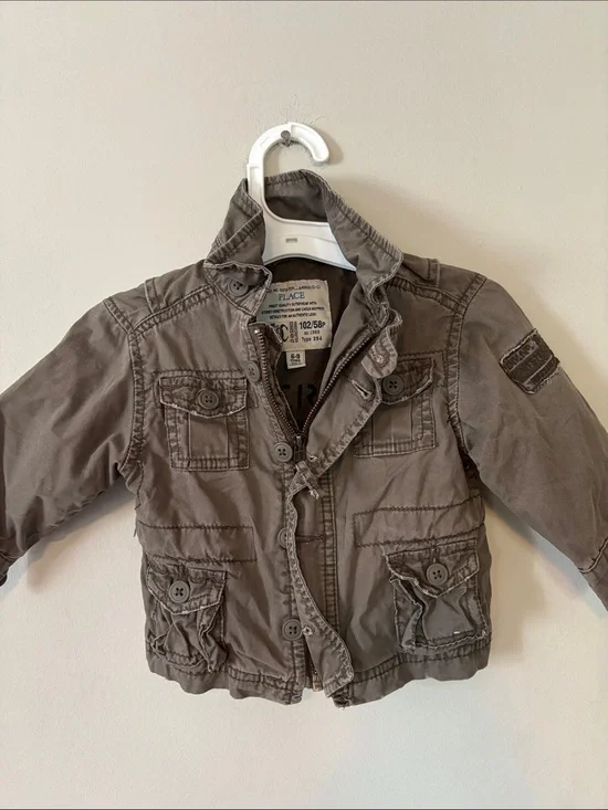 The Children's Place Olive Green Military Cargo Utility Field Jacket Sz 6-9mo