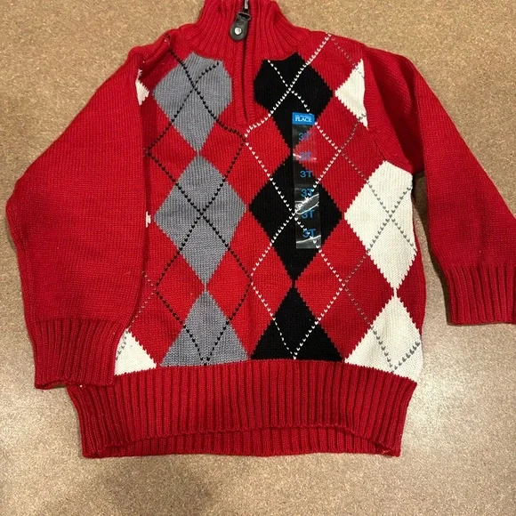 Red Argyle Half-Zip Sweater - new