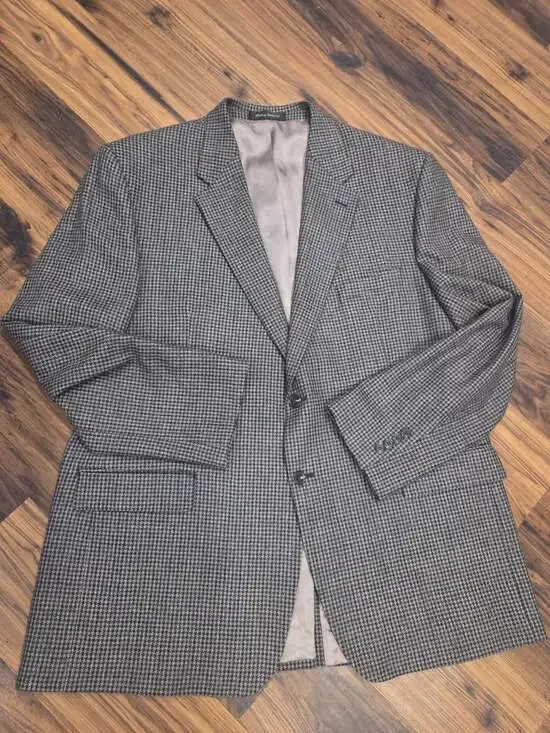 Chaps 100% Lambswool Sport Coat 48L Navy Gray Houndstooth Blazer