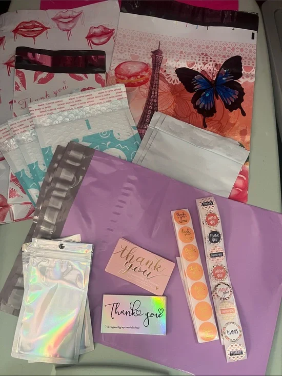 Premium Lavender Mailer Bag Pack with Holographic Pouches & Thank You Stickers