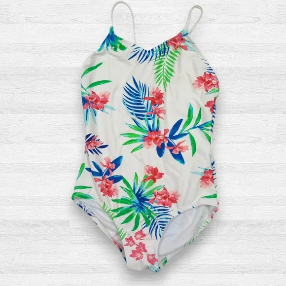 KANU Surf Girls Leonie Floral‎ White Beach Sport 1-Piece Swimsuit Size 12