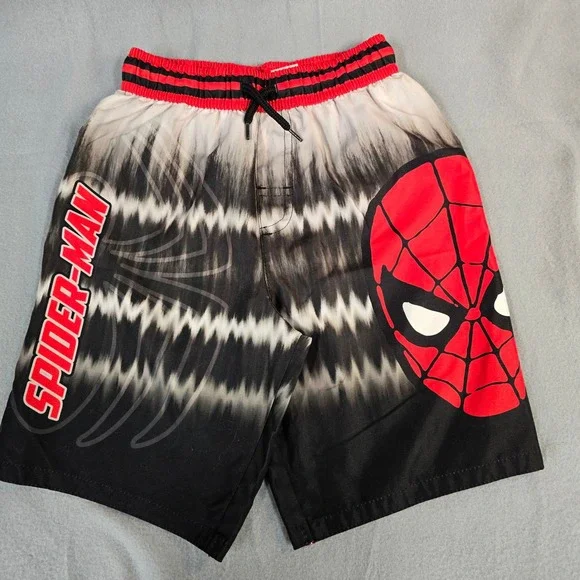 Marvel Spider-Man Boys Swim Trunks‎ Size 7 Black Red Mesh Lined Board Shorts