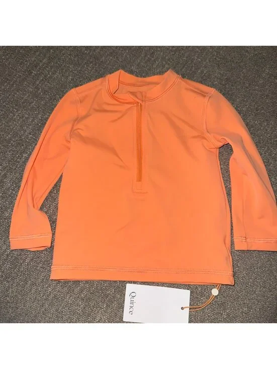 Quince Kids Rash Guard Swim Top‎ 18-24M Peach Orange Half Zip UPF NWT