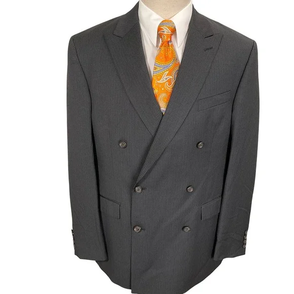 Lauren Ralph Lauren Blazer Mens 44R‎ Charcoal Pinstripe Double Breasted Jacket