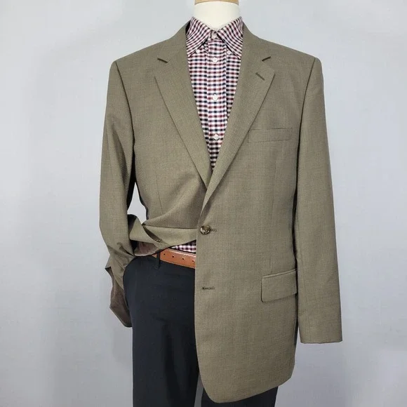 JOS A BANK Men's Sport Coat Blazer Two Button Brown Black‎ Houndstooth Wool 46L