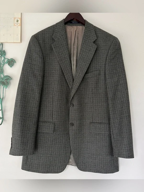 Vintage Men’s Ralph Lauren Wool Houndstooth Blazer Navy Grey 42T