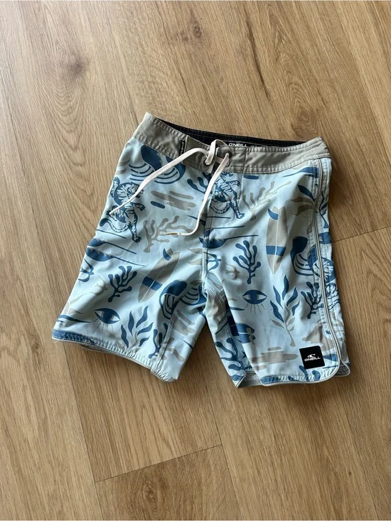 O'Neill Boys Light Blue and Navy Tropical Print Board Shorts