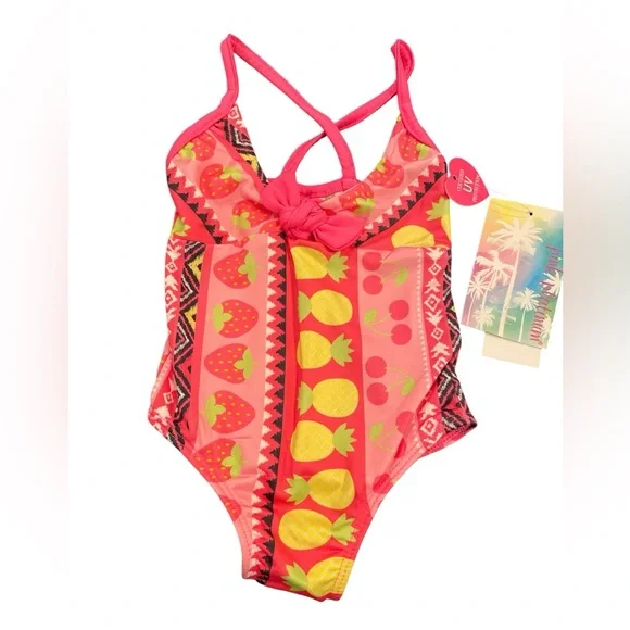 Punk Platinum Girls One Piece Swim Suit Size 12 Months Hot Pink and Fruit Print