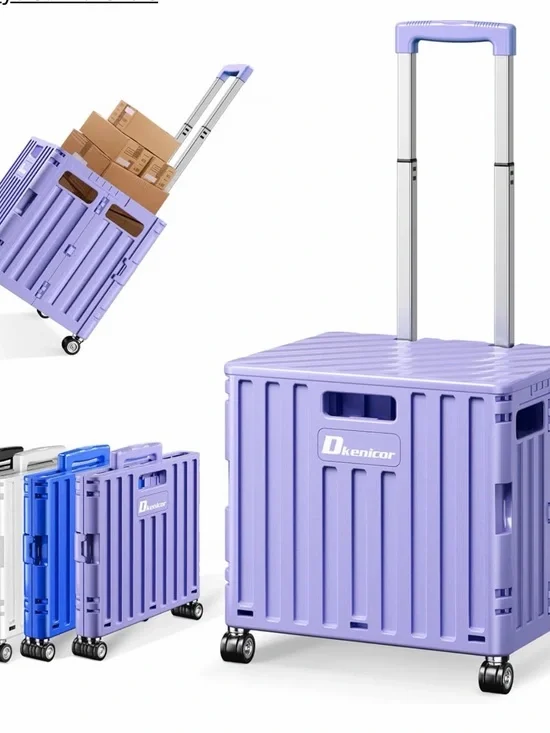 Lavender Rolling Storage Cart with Telescoping Handle