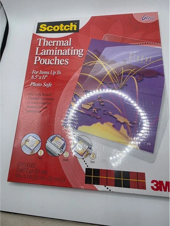 Scotch 3M Thermal Laminating Pouches Letter Size 3 Mil Gloss 50 Pack Sealed