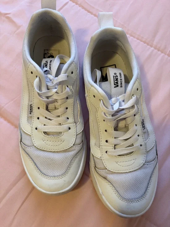 Vans Women's White Low-Top Mesh & Leather Sneakers