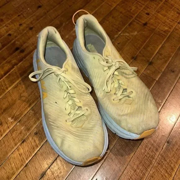 Hoka One One light green athletic running 10 sneakers