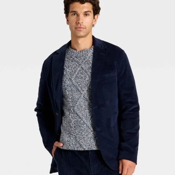 Mens Navy Velvet Blazer - Men's Classic Tailored Jacket NWT