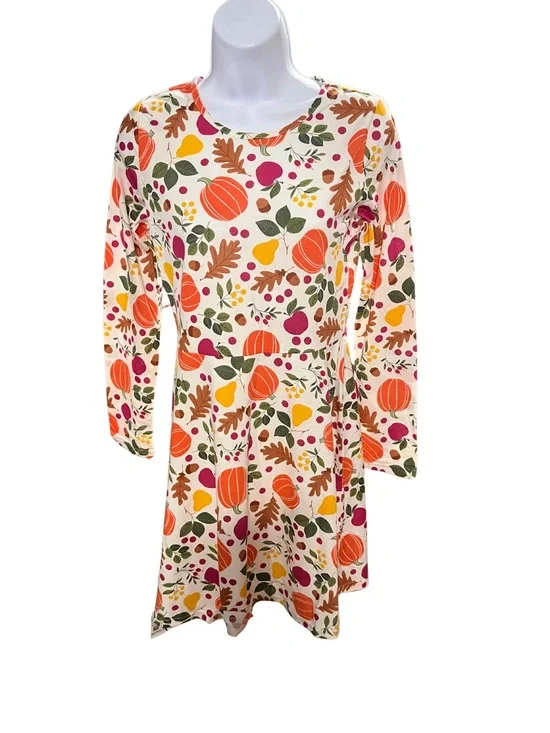 The Childrens Place Girls XXL White Orange Thanksgiving Long Sleeves Dress