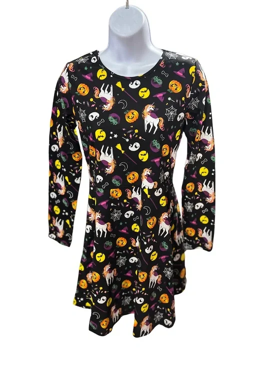 The Childrens Place Girls XXL Black Halloween Dress Long Sleeves Pumpkins