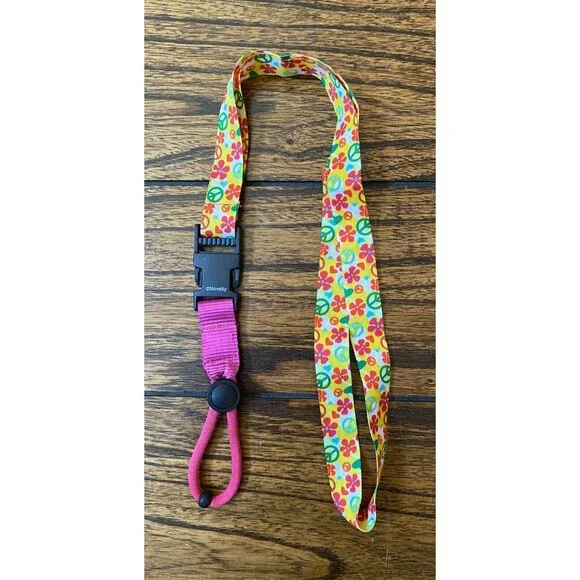 Peace Symbol & Flower Water Bottle Lanyard – Bright Retro Print