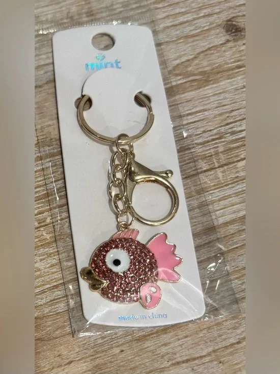 Pink Sparkle Fish Keychain or bag Charm with Gold Hardware
