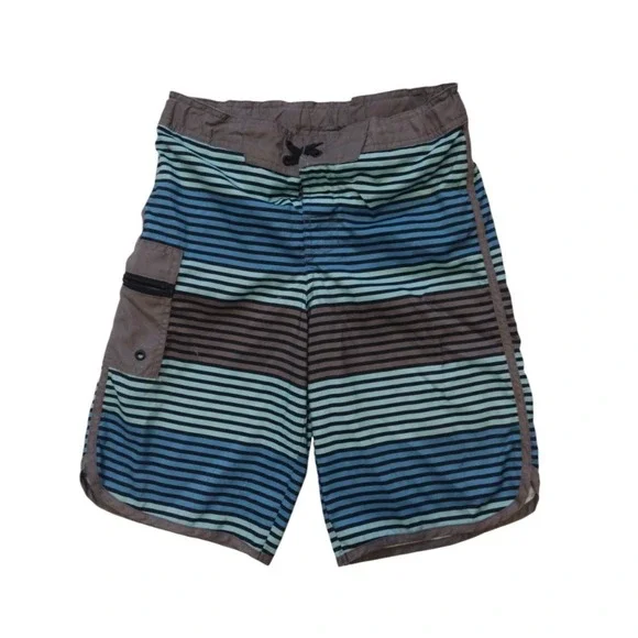 Art Class Swimsuit Youth 14 Black Blue Stripe Mesh Pockets Trunk Beach Vacation‎