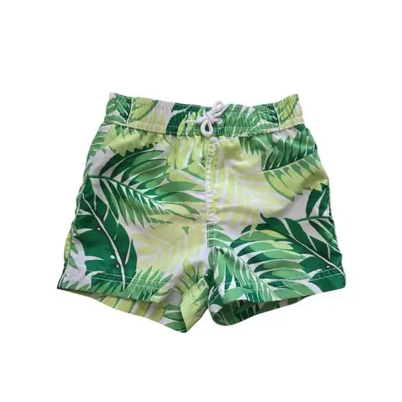 Janie & Jack Tropical Leaves Green Swim Trunks Size 6 - 12 Months