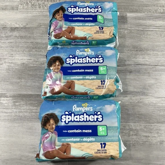 Lot of 3 - Pampers Splashers Swim Diapers Size 5+, 17 Count,‎ Size (Large) NEW