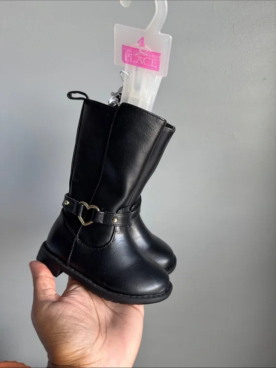 The Children's Place Black Heart Buckle Girls Tall Pull-On Boots