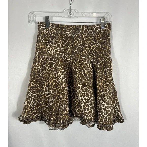 Children's Place Animal‎ Print Corduroy Skirt Girls Size 8 Brown Leopard Ruffle