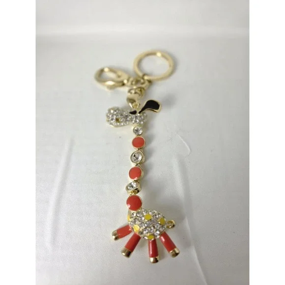 Giraffe‎ Keychain Gold Tone Enamel Rhinestone Crystal Bag Charm Animal Accessory