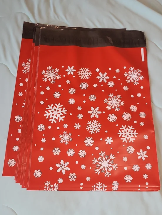 10 Polly Mailers 10x12 Holiday Red Snowflake