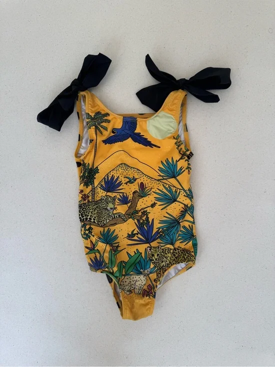 Pepita & Me Tropical Leopard One-Piece Swimsuit with Black Shoulder Ties