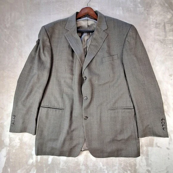 Oscar De La Renta Blazer Mens 50L Brown Wool Houndstooth Sport Coat Ventless