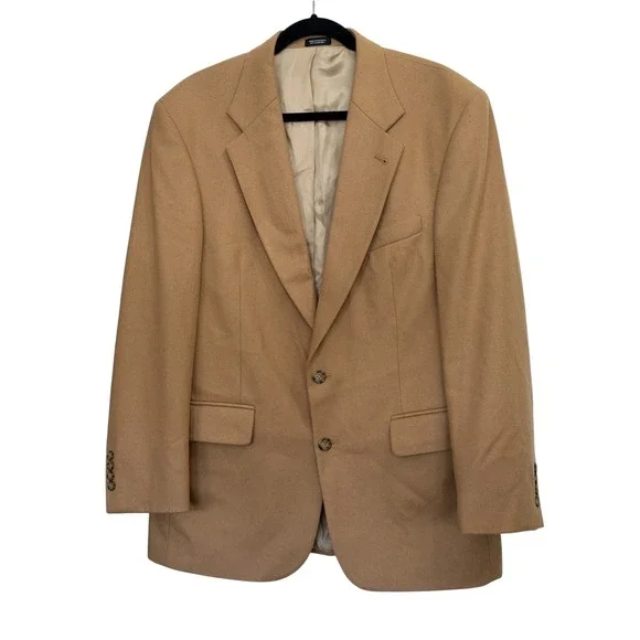 Oscar de la Renta Mens Blazer 42R Camel Tan Wool Cashmere Blend Sport Coat