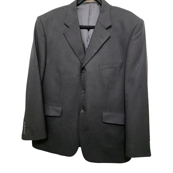 Charisma Cashmere Black Men Blazer Jacket Size 42R Two-Button Single-Breasted No
