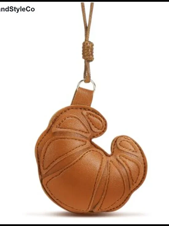 Leather Croissant Bag Charm Keychain for Handbags