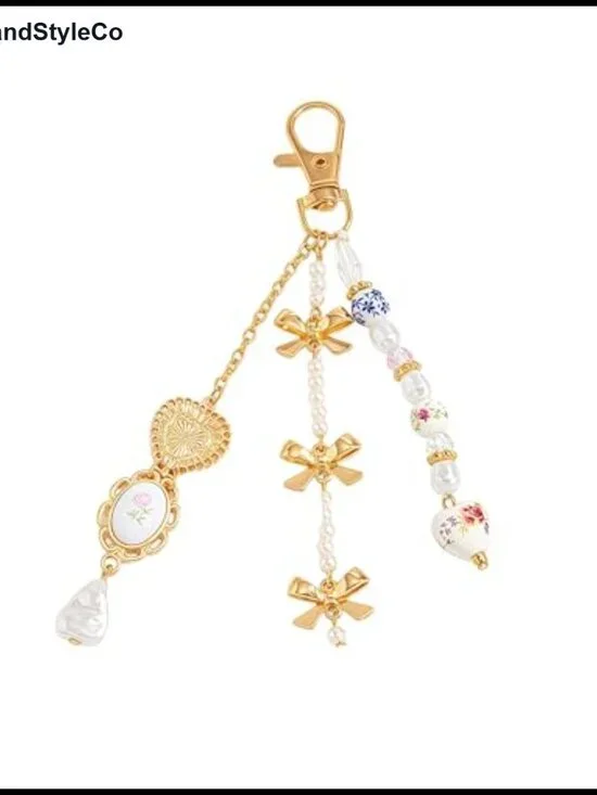 Chinese Ceramic Style Keychain Charm Silver Ceramic Purse Charm