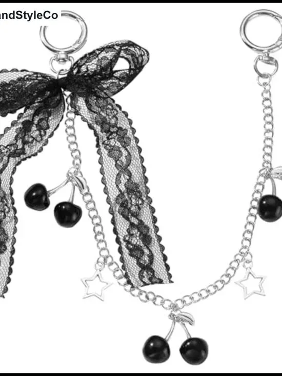 Y2K Purse Chain Charms Cherry Bow Pendant Zinc Alloy Bag Accessory