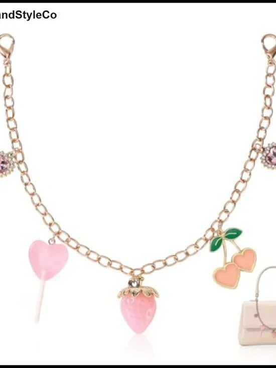 Zinc Alloy Resin Bag Charm Chain Strawberry Cherry Handbag Wallet Decoration