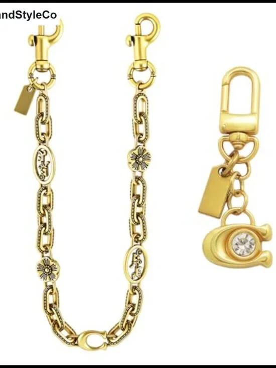 Vintage Gold Bag Chain Charm Set with 3D C Purse Charm