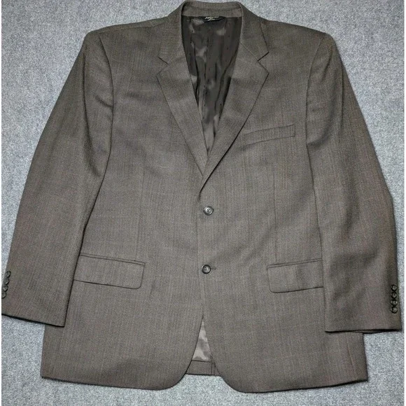 Joseph & Feiss Gold Men's 100% Wool 2 Button Blazer 48R Brown‎ Herringbone