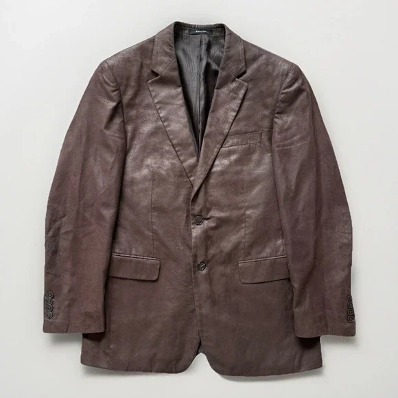 APT 9 Brown Faux Leather Blazer Size 40R Jacket Classic Y2K Grunge Dark Academia