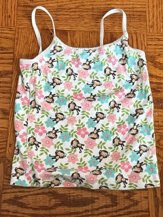 Gymboree White Camisole with Pink & Blue Floral Monkey Print